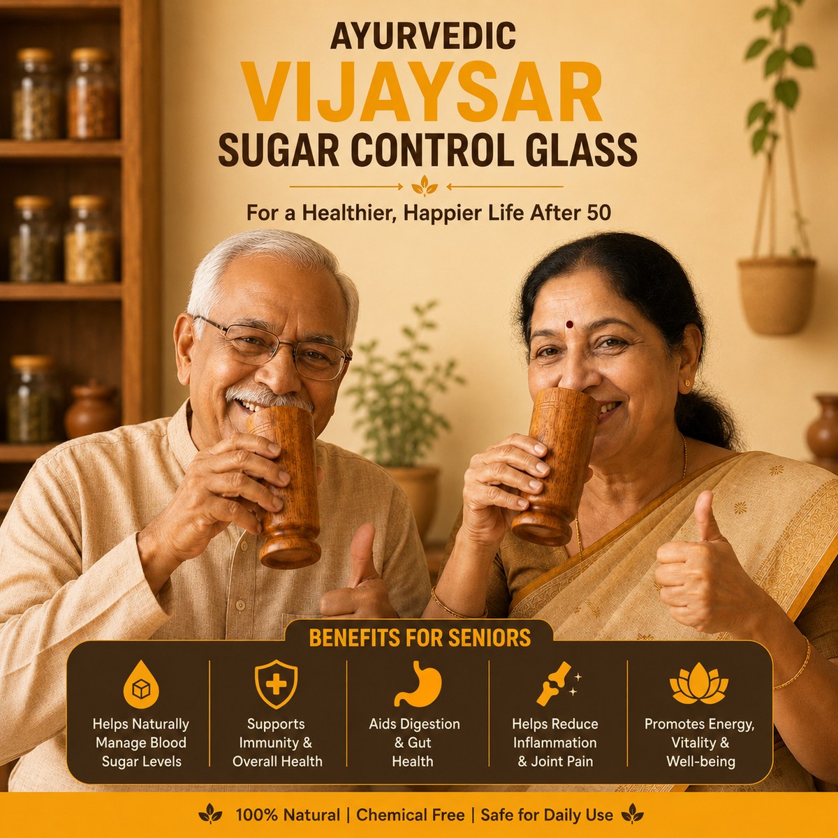 Premium Vijaysar Wooden Water Glass | Sugar Balance wooden water glass