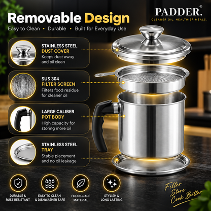 Stainless Steel Oil Filter with storage – Food-Grade Quality