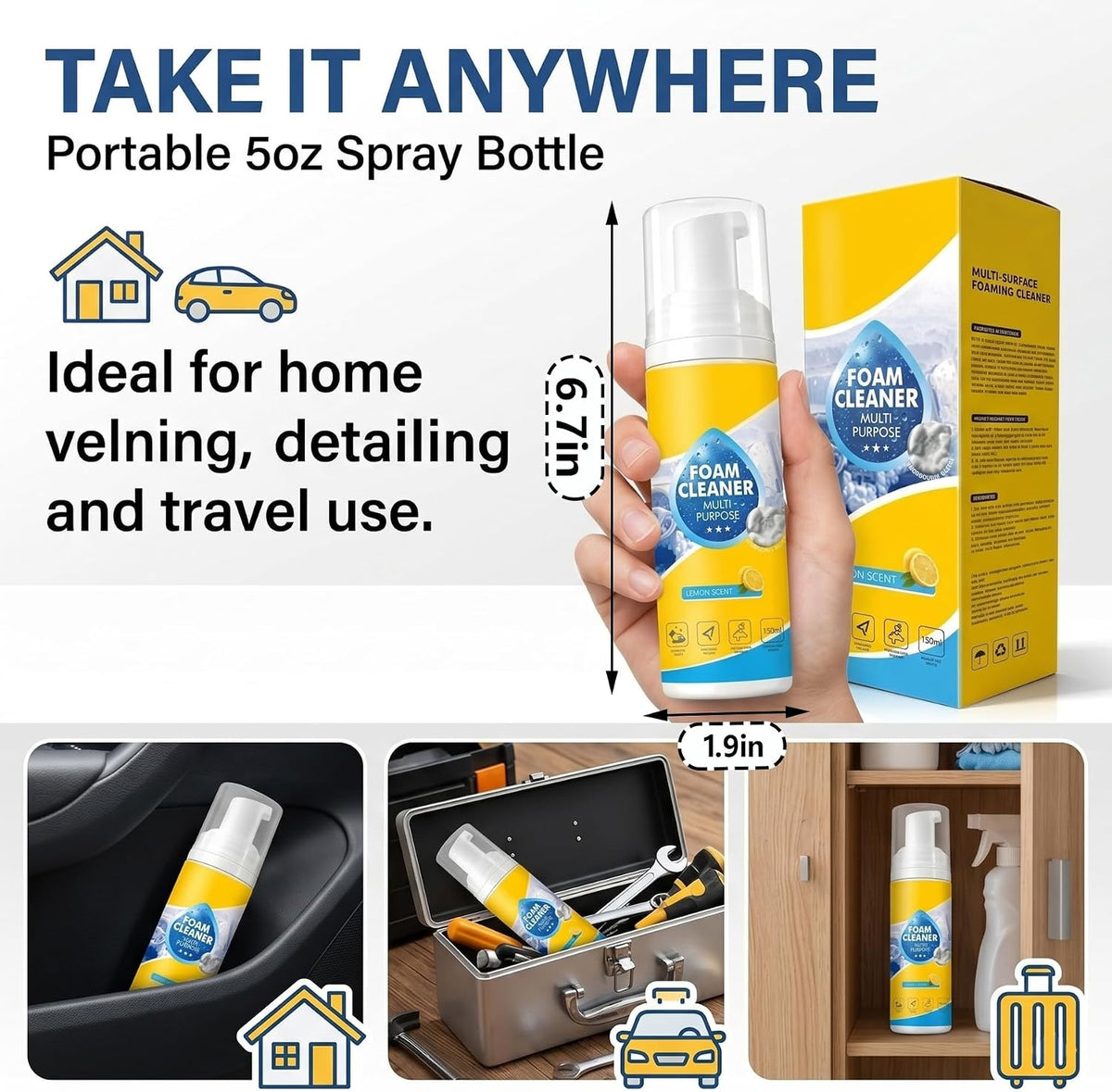 Multifunctional Foam-Cleaner Spray for Car 200 ml Each (Pack Of 2)